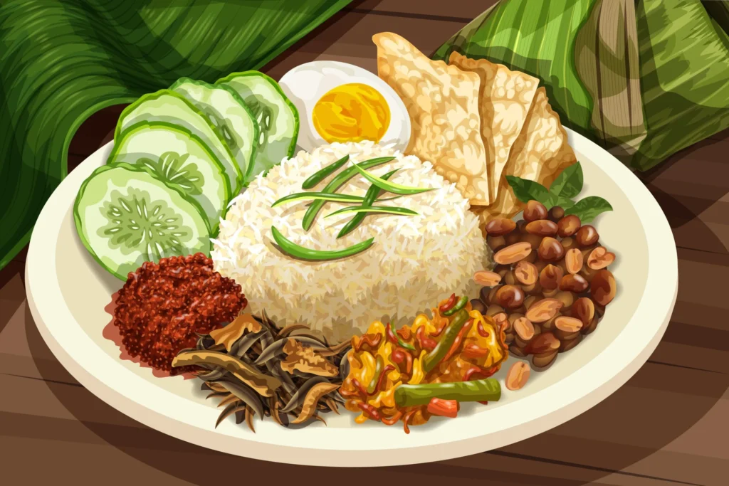 Authentic Indonesian Nasi Campur served at a local Balinese Warung for budget travelers