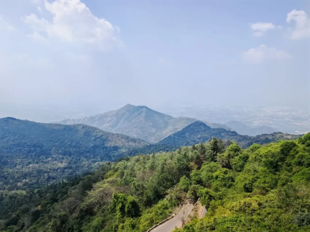Panoramic view of lush green hills and misty valleys from Kodanad View Point, one of the best places to visit in Ooty.